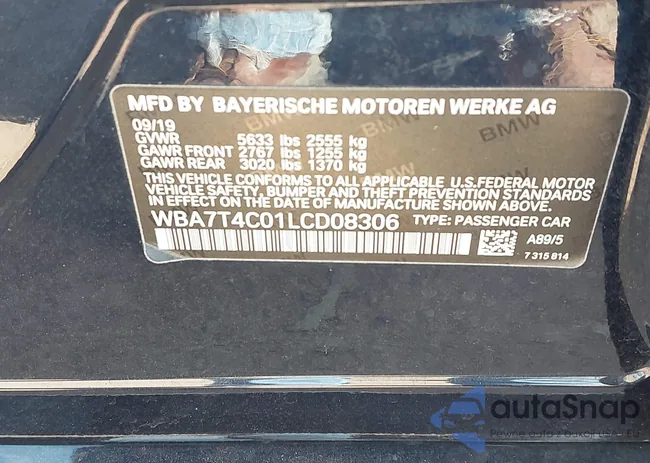 WBA7T4C01LCD08306: 43963079
