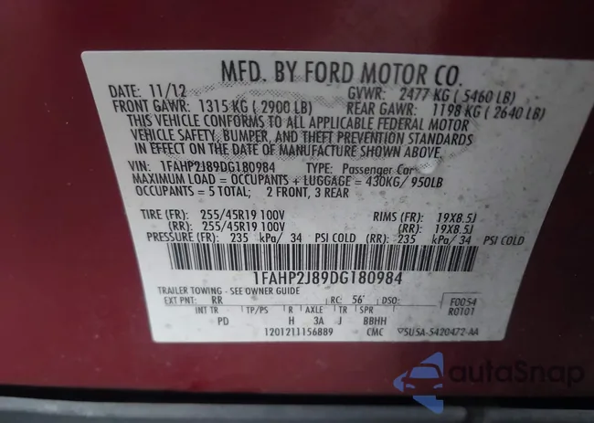 1FAHP2J89DG180984: 43963823