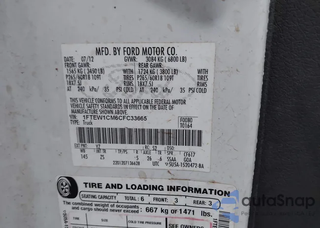 1FTEW1CM6CFC33665: 43963989