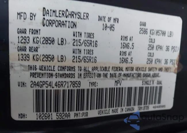 2A4GP54L46R717859: 43964146