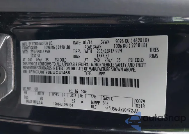 1FMCU0F78EUC41466: 43964273