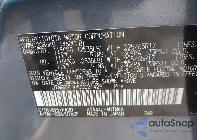 JTMRFREV4DD021429: 43964278