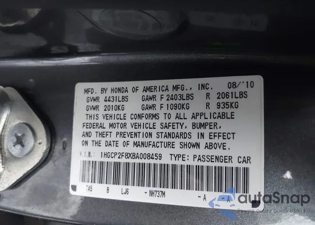 1HGCP2F8XBA008459: 43964310