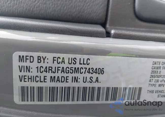 1C4RJFAG5MC743406: 43964341