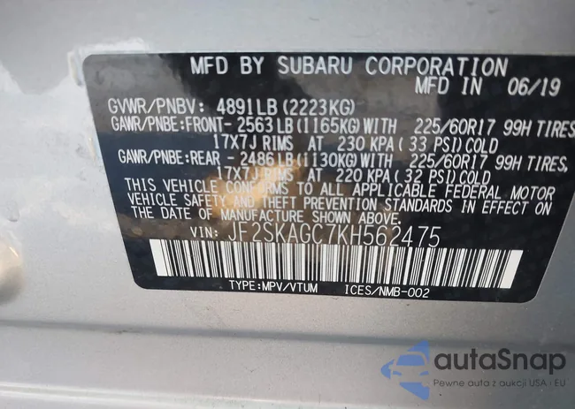 JF2SKAGC7KH562475: 43964915