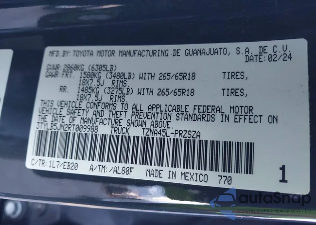 3TYLB5JN2RT009988: 43965064