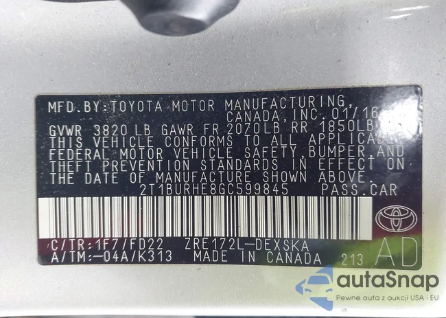 2T1BURHE8GC599845: 43965093