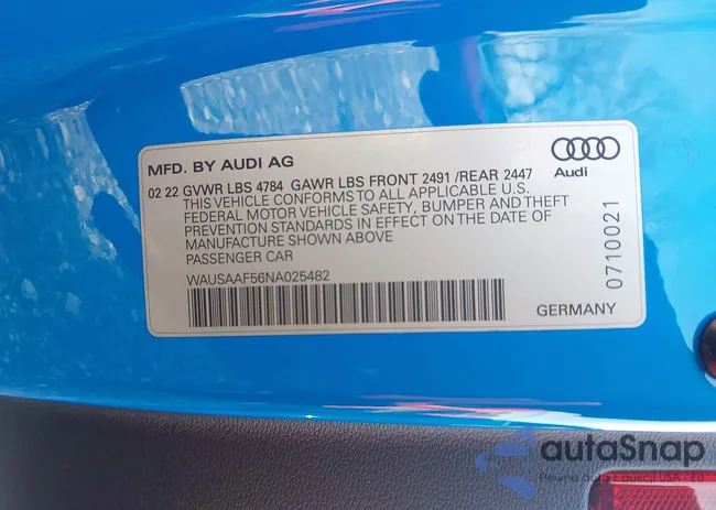 WAUSAAF56NA025482: 43965230
