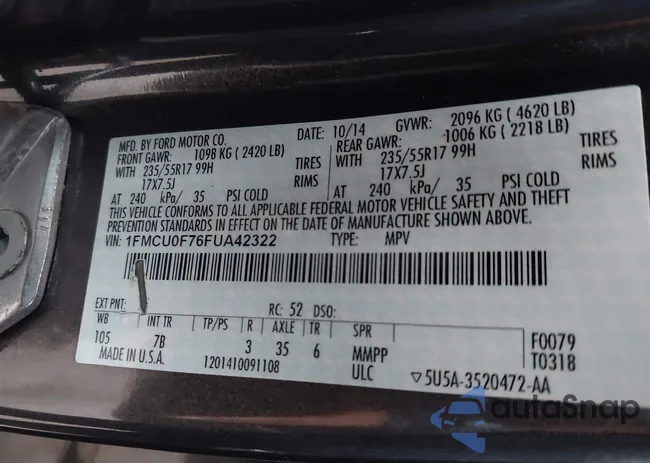 1FMCU0F76FUA42322: 43965247