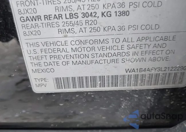 WA1B4AFY3L2122290: 43965273