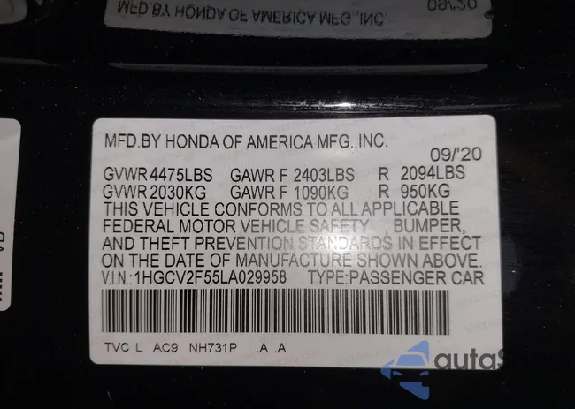 1HGCV2F55LA029958: 43964386