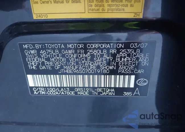 JTHBE96S070019180: 43964452