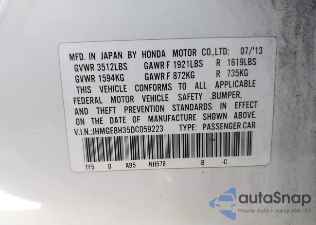 JHMGE8H35DC059223: 43964482