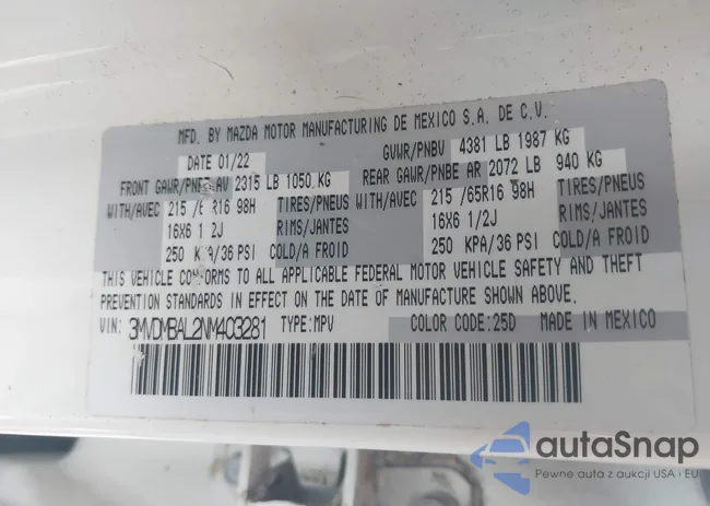 3MVDMBAL2NM403281: 43964663