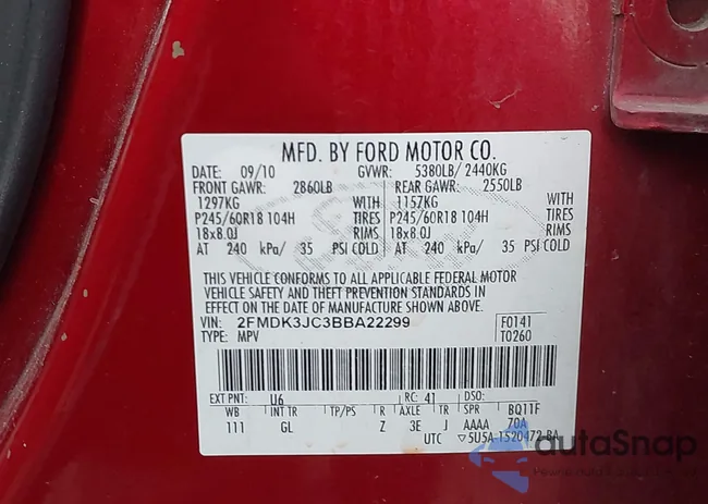 2FMDK3JC3BBA22299: 43964711