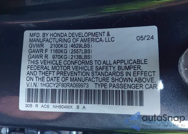 1HGCY2F80RA069973: 43965807