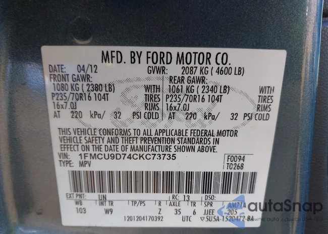 1FMCU9D74CKC73735: 43965931