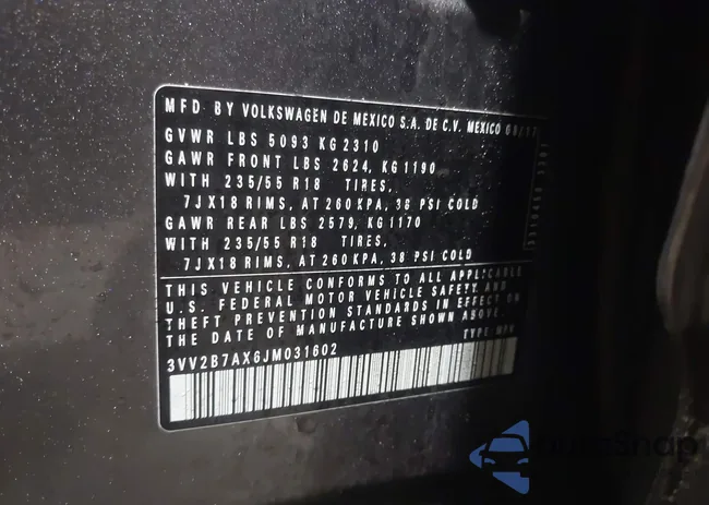 3VV2B7AX6JM031602: 43965943