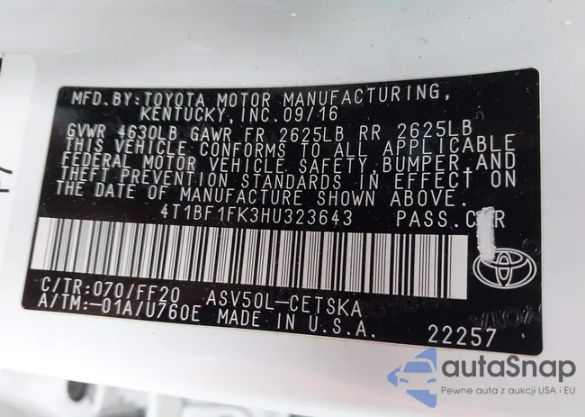 4T1BF1FK3HU323643: 43965974