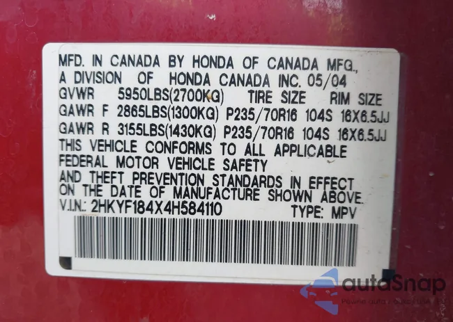 2HKYF184X4H584110: 43966056