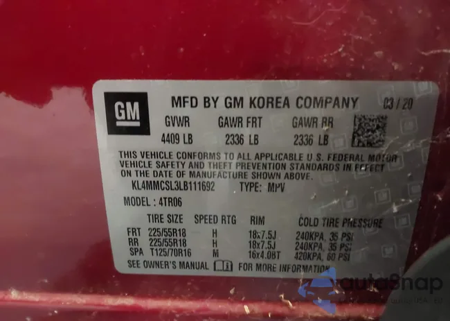 KL4MMCSL3LB111692: 43966124