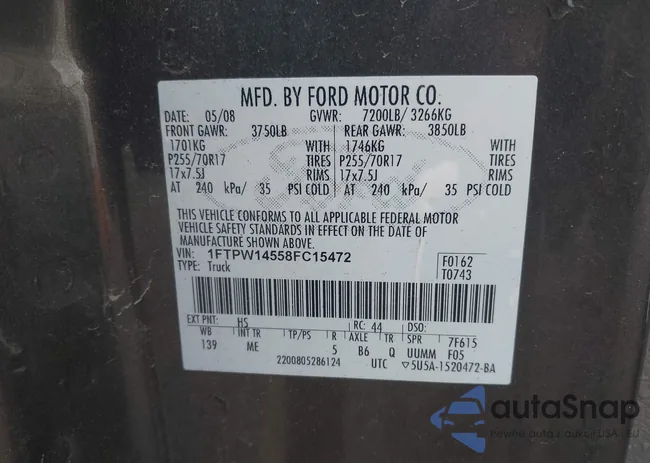 1FTPW14558FC15472: 43966187