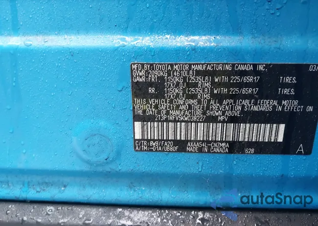 2T3P1RFV5KW038227: 43966206