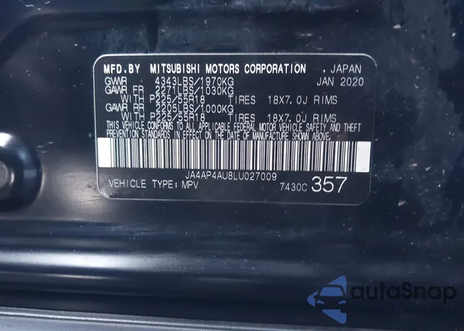 JA4AP4AU8LU027009: 43965383