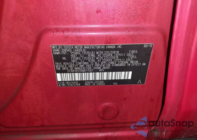 2T3DFREV3DW011567: 43965448