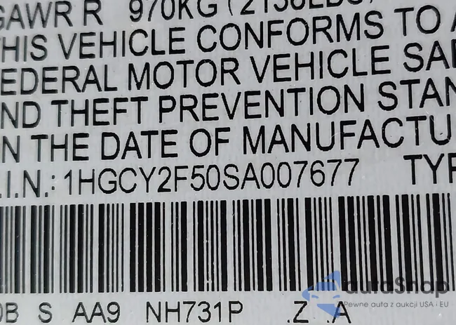 1HGCY2F50SA007677: 43966779