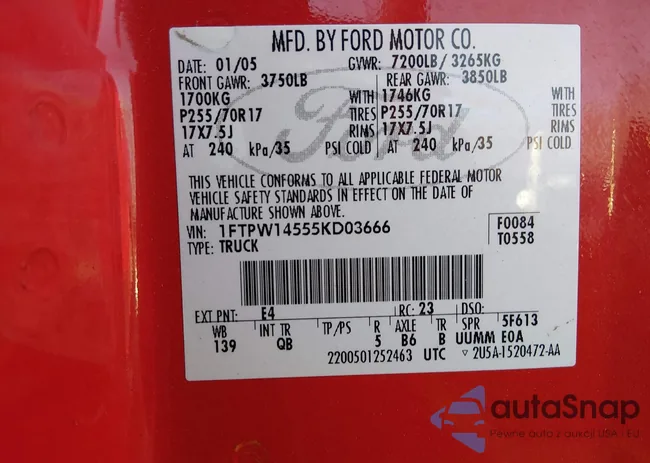 1FTPW14555KD03666: 43966880