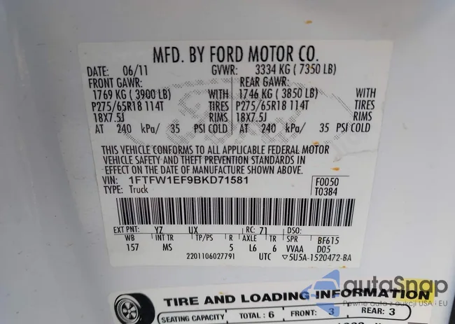 1FTFW1EF9BKD71581: 43967136