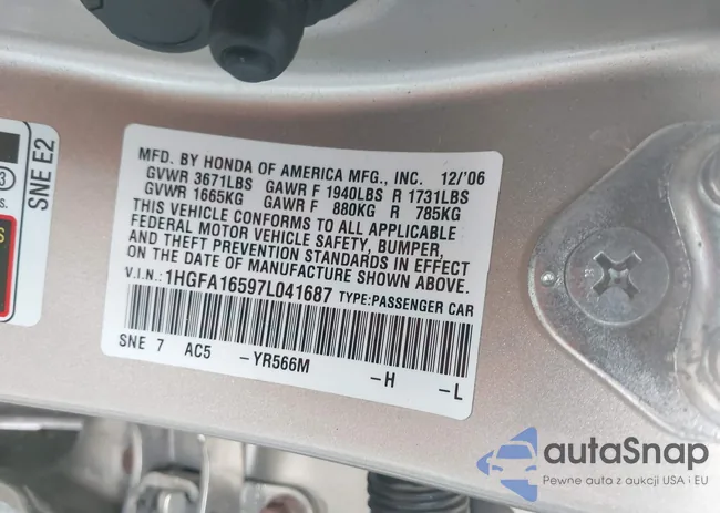 1HGFA16597L041687: 43967185