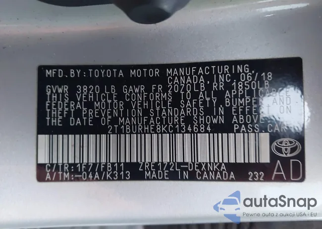 2T1BURHE8KC134684: 43966608