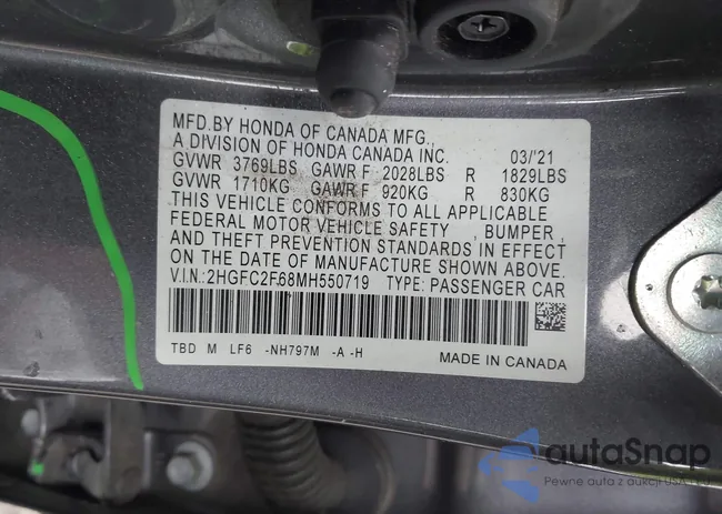 2HGFC2F68MH550719: 43968217