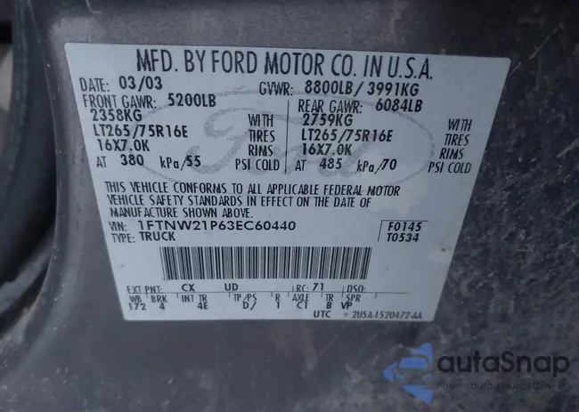 1FTNW21P63EC60440: 43968298