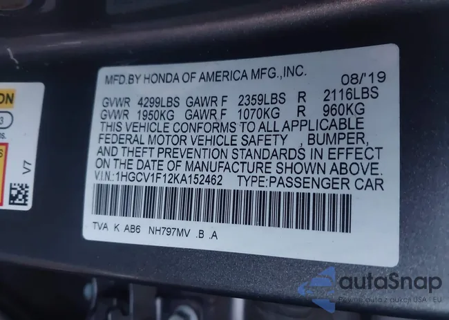 1HGCV1F12KA152462: 43967541