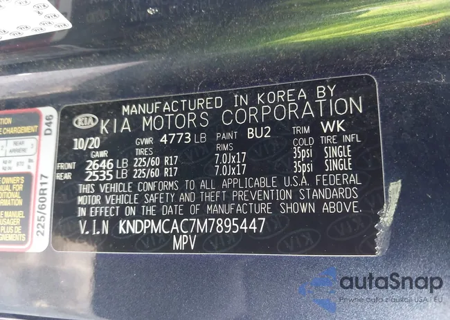 KNDPMCAC7M7895447: 43967600