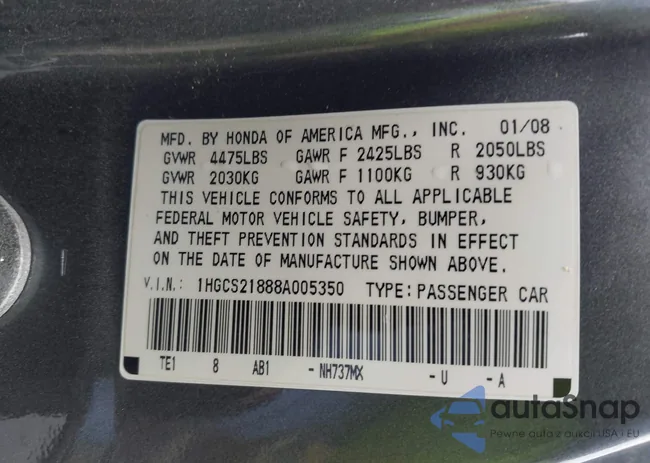 1HGCS21888A005350: 43967652