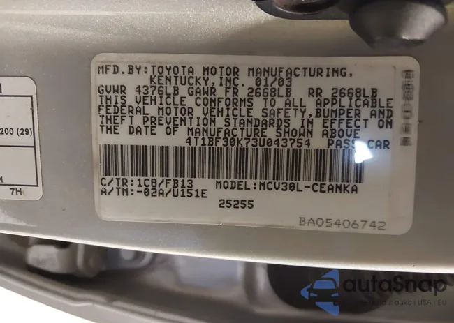 4T1BF30K73U043754: 43969288