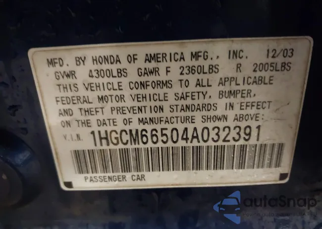 1HGCM66504A032391: 43969323