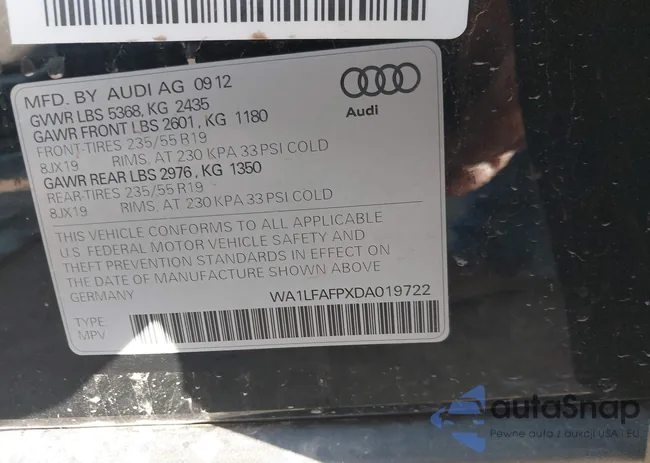 WA1LFAFPXDA019722: 43968521