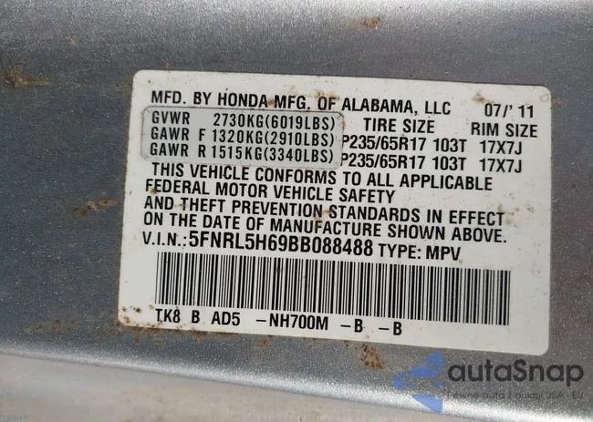 5FNRL5H69BB088488: 43970186