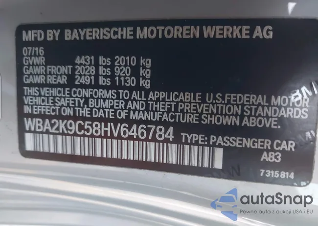 WBA2K9C58HV646784: 43969668