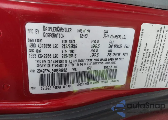 2D4GP74L64R620812: 43970783