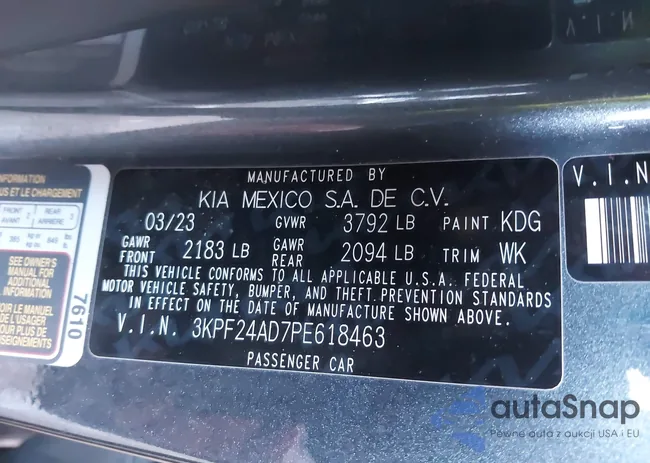 3KPF24AD7PE618463: 43970901