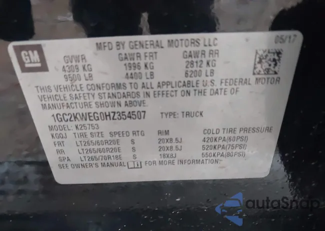 1GC2KWEG0HZ354507: 43970904