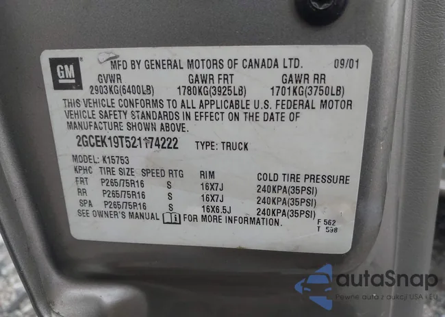 2GCEK19T521174222: 43970952