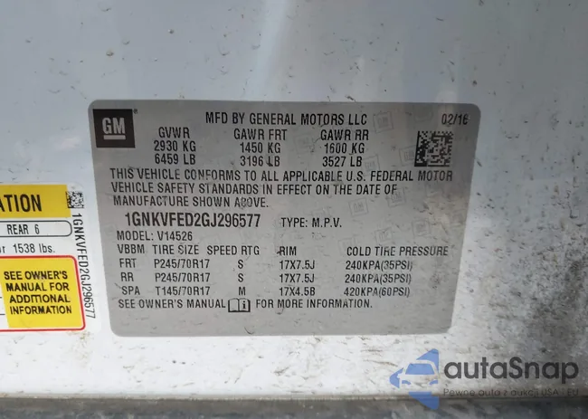 1GNKVFED2GJ296577: 43970970