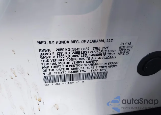 5FNYF6H51JB011757: 43970980